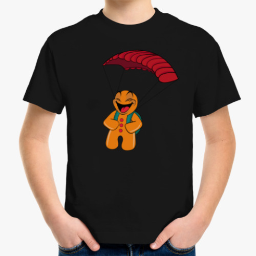 Детская футболка Пряничный человечек прыжок с парашютом