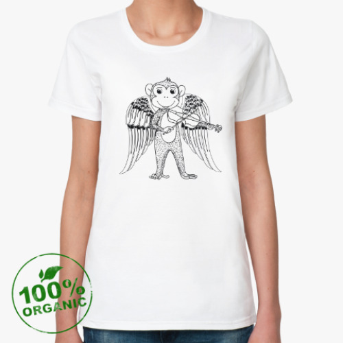 Женская футболка из органик-хлопка Обезьянка ангел музыкант