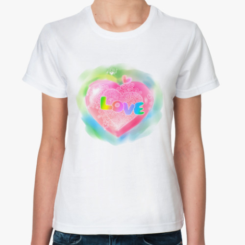 Классическая футболка акварельная 'Love'