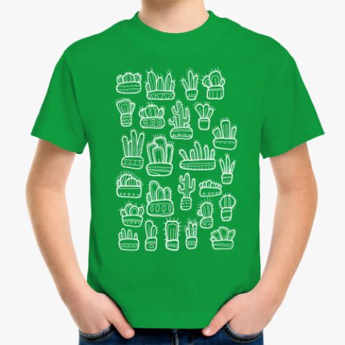 Детская футболка Коллекция смешных кактусов в горшочках