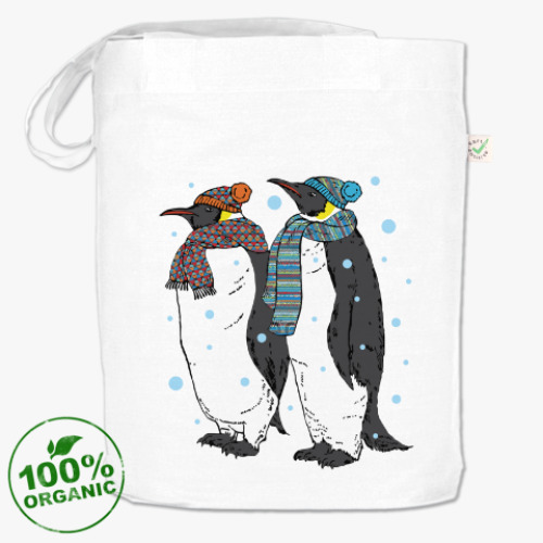 Сумка шоппер Новогодние пингвины в шапках