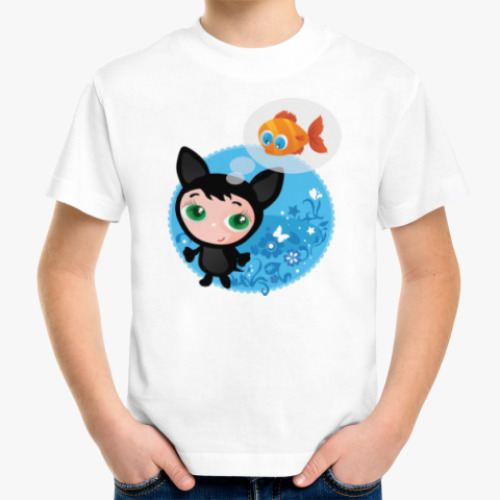 Детская футболка Котенок мечтающий о рыбке