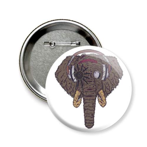 Значок 58мм Слон в наушниках