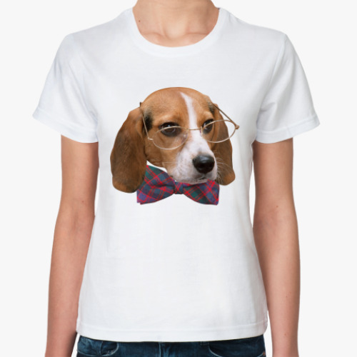 Классическая футболка Собака в очках и бабочке