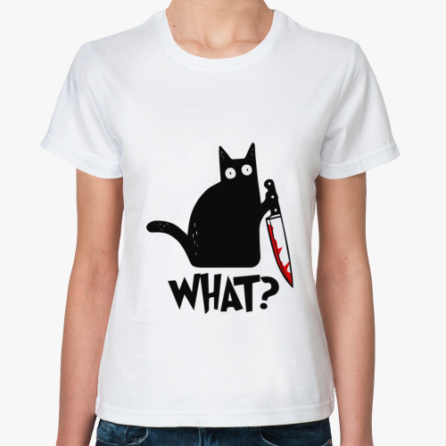 Классическая футболка Кот с ножом What Cat