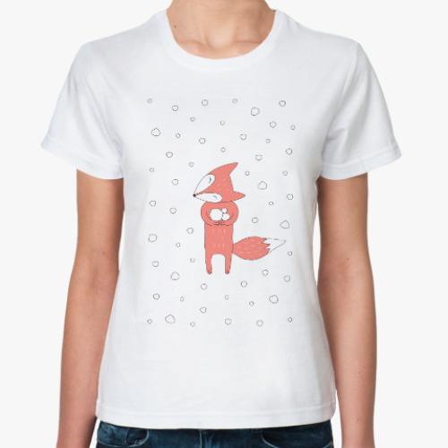 Классическая футболка Лисенок и снегопад