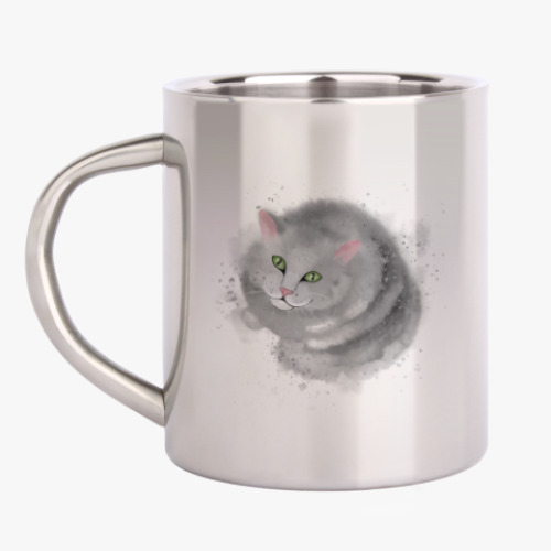 Кружка металлическая Серый кот, кошка