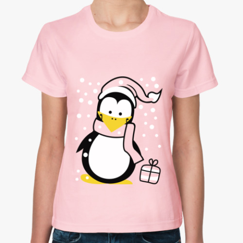 Женская футболка  Новогодний пингвин
