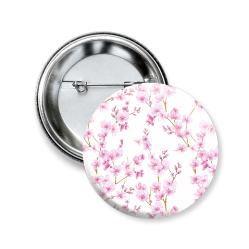 Значок 50мм Весенняя сакура цветущая вишня маленькие цветы