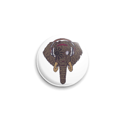 Значок 25мм Слон в наушниках