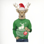 рождественский олень в свитере и очках