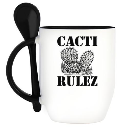 Кружка с ложкой Cacti Rulez