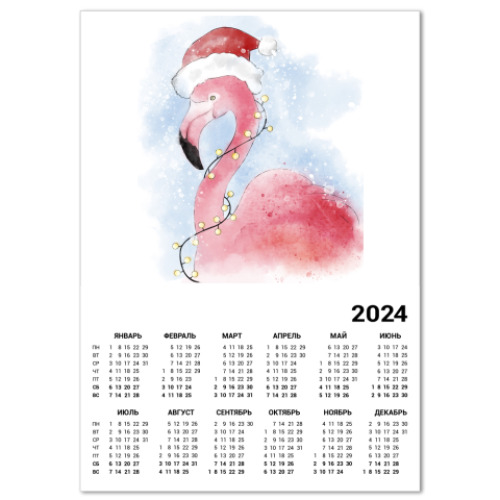 Календарь Фламинго в шапке Санты