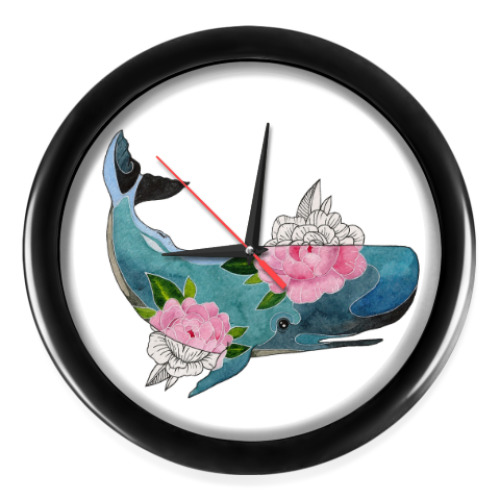 Настенные часы Кит кашалот в цветах