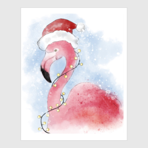 Постер Фламинго в шапке Санты