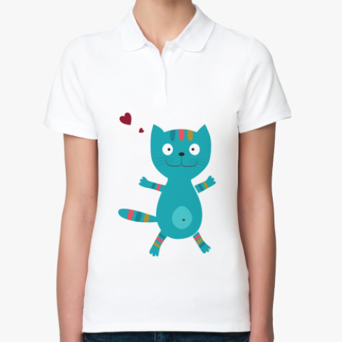Женская рубашка поло Кот с сердцем