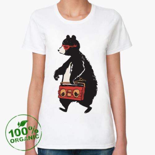 Женская футболка из органик-хлопка Медведь с магнитофоном