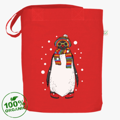Сумка шоппер Новогодний пингвин в шапке