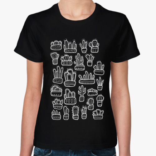 Женская футболка Коллекция смешных кактусов в горшочках