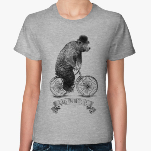 Женская футболка Медведь на велосипеде