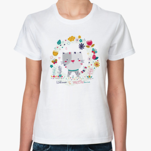 Классическая футболка welcome cat