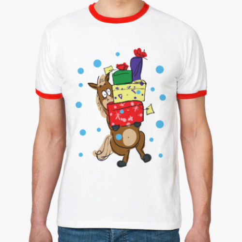 Футболка Ringer-T Новогодняя лошадь с подарками